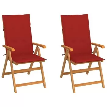 Set 2 bucati scaune de gradina cu perne rosii, rosu