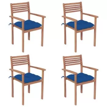 Set 4 bucati scaune de gradina cu perne albastru, albastru