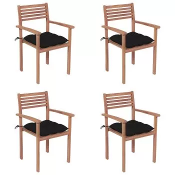 Set 4 bucati scaune gradina cu perne negre, negru