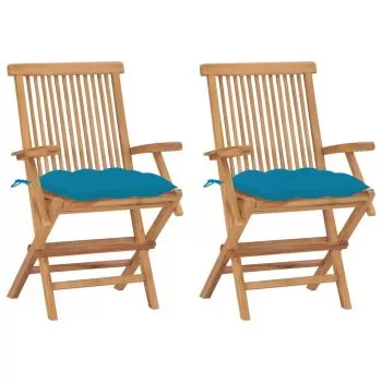 Set 2 bucati scaune de gradina cu perne, albastru deschis