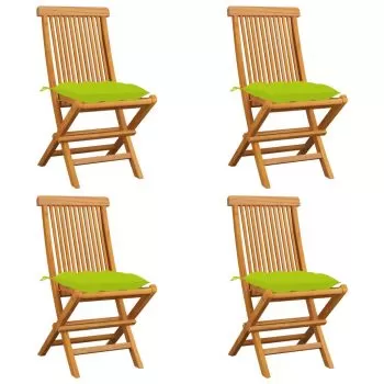 Scaune de grădină cu perne verde aprins, 4 buc., lemn masiv tec