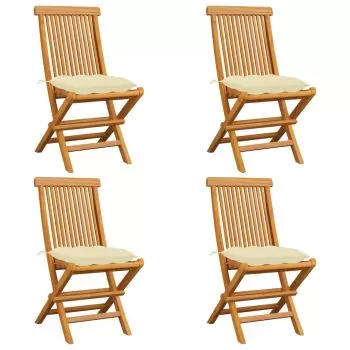 Set 4 bucati scaune de gradina cu perne alb crem, crem