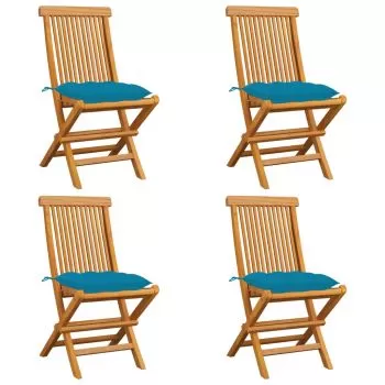 Set 4 bucati scaune gradina perne albastru deschis, albastru deschis
