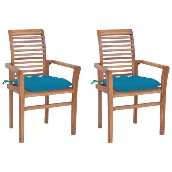 Set 2 bucati scaune de masa cu perne, albastru deschis