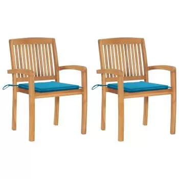 Set 2 bucati scaune gradina cu perne albastre, albastru