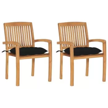 Set 2 bucati scaune de gradina cu perne negre, negru