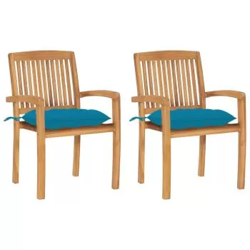 Set 2 bucati scaune gradina cu perne albastru deschis, albastru deschis