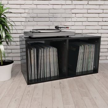 Cutie de depozitare vinyl-uri, negru lucios, 71x34x36 cm, PAL