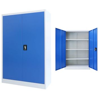 Dulap de birou, metal, 90 x 40 x 140 cm, gri și albastru