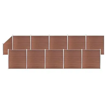  Set panouri gard, 10 pătrate + 1 oblic, maro, 1830x186 cm, WPC