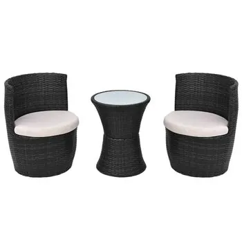  Set mobilier bistro cu perne, 3 piese, negru, poliratan  