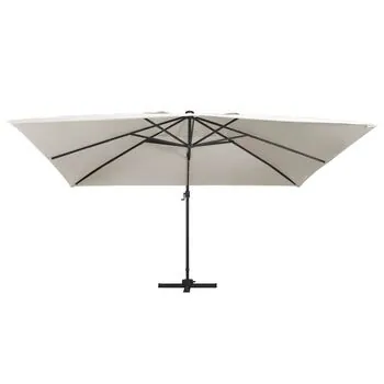  Umbrelă în consolă cu LED, stâlp din aluminiu nisipiu 400x300cm