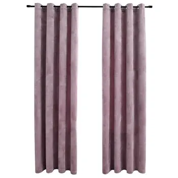  Draperii opace cu inele, 2 buc., roz antic, 140x245 cm, catifea