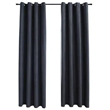  Draperii opace cu inele metalice, 2 buc, antracit, 140 x 225 cm