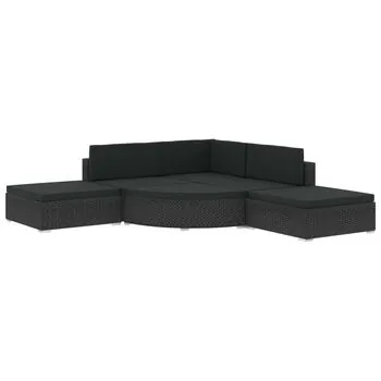  Set mobilier de grădină cu perne, 6 piese, negru, poliratan