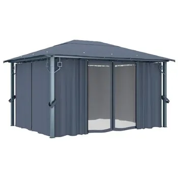 Pavilion cu perdele, antracit, 400 x 300 cm, aluminiu