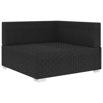  Scaun modular de colț, 1 buc., negru, poliratan, cu perne