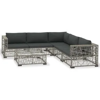  Set mobilier de grădină cu perne, 6 piese, gri, poliratan