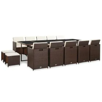  Set mobilier de grădină cu perne, 15 piese, maro, poliratan