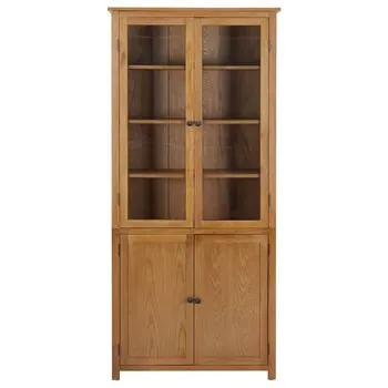  Bibliotecă cu 4 uși, 90x35x200 cm, lemn masiv stejar & sticlă