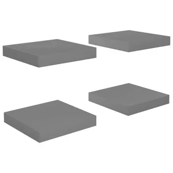  Rafturi de perete, 4 buc., gri extralucios, 23x23,5x3,8 cm, MDF
