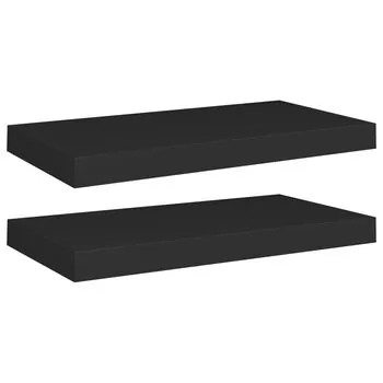  Rafturi de perete suspendate, 2 buc., negru, 50x23x3,8 cm, MDF