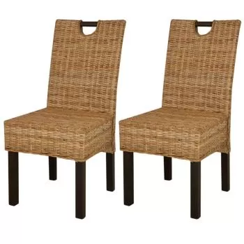 Set 2 bucati scaun de bucatarie din ratan kubu si lemn de mango, maro, 46 x 57 x 96 cm
