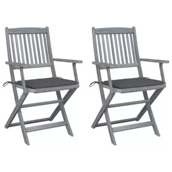 Set 2 bucati scaune pliabile de exterior cu perne, antracit