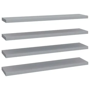  Rafturi de perete suspendate, 4 buc., gri, 120x23,5x3,8 cm, MDF
