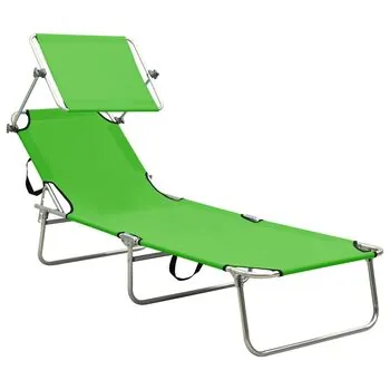  Șezlong pliabil cu copertină, verde, aluminiu