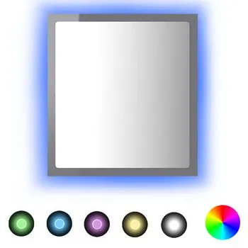  Oglindă de baie cu LED, gri extralucios, 40x8,5x37 cm, acril