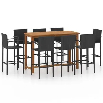  Set mobilier bar de grădină, 9 piese, negru