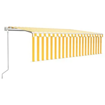  Copertină retractabilă automat cu stor, galben&alb, 5x3 m