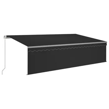  Copertină retractabilă manual cu stor&LED, antracit, 5x3 m