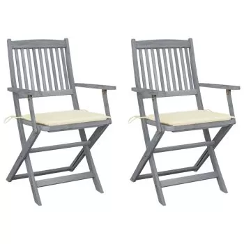 Set 2 bucati scaune pliabile de exterior cu perne, crem