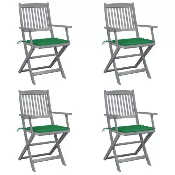 Set 4 bucati scaune pliabile de exterior cu perne, verde