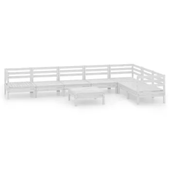  Set mobilier de grădină, 8 piese, alb, lemn masiv de pin