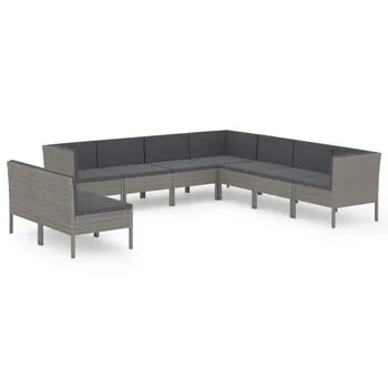  Set mobilier de grădină cu perne, 9 piese, gri, poliratan