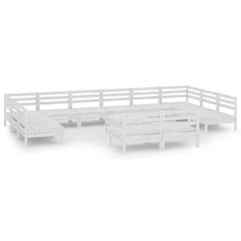  Set mobilier de grădină, 13 piese, alb, lemn masiv de pin
