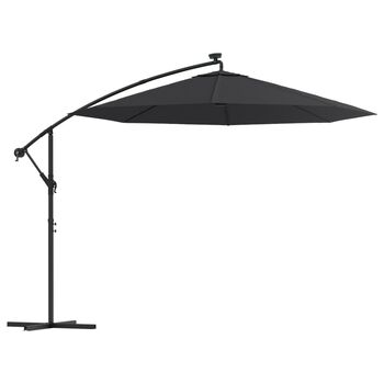  Umbrelă în consolă cu LED și stâlp din oțel, negru, 300 cm