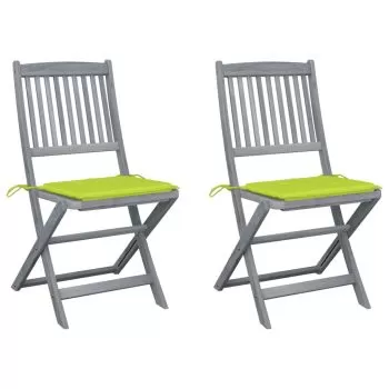 Set 2 bucati scaune pliabile de exterior cu perne, verde deschis