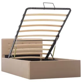  Cadru pat hidraulic cu ladă cappuccino 90x200cm piele ecologică