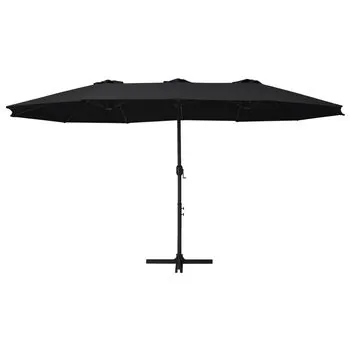  Umbrelă de soare exterior cu stâlp aluminiu, negru, 460x270 cm