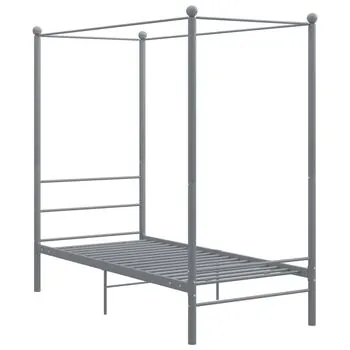 Cadru de pat cu baldachin, gri, 90x200 cm, metal