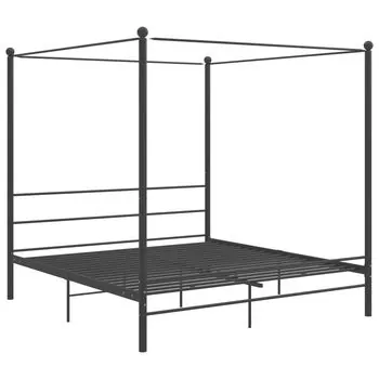  Cadru de pat cu baldachin, negru, 180x200 cm, metal 