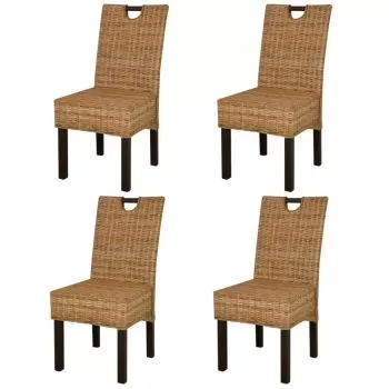 Set 4 bucati scaun de bucatarie din ratan kubu si lemn de mango, maro, 46 x 57 x 96 cm