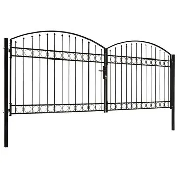  Poartă de gard dublă cu arcadă, negru, 400 x 150 cm, oțel