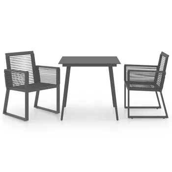  Set mobilier de exterior, 3 piese, negru, ratan PVC
