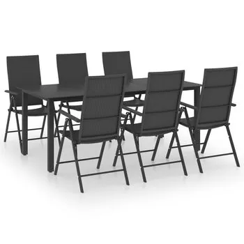  Set mobilier de grădină, 7 piese, negru