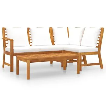  Set mobilier de grădină, 4 piese, perne crem, lemn masiv acacia